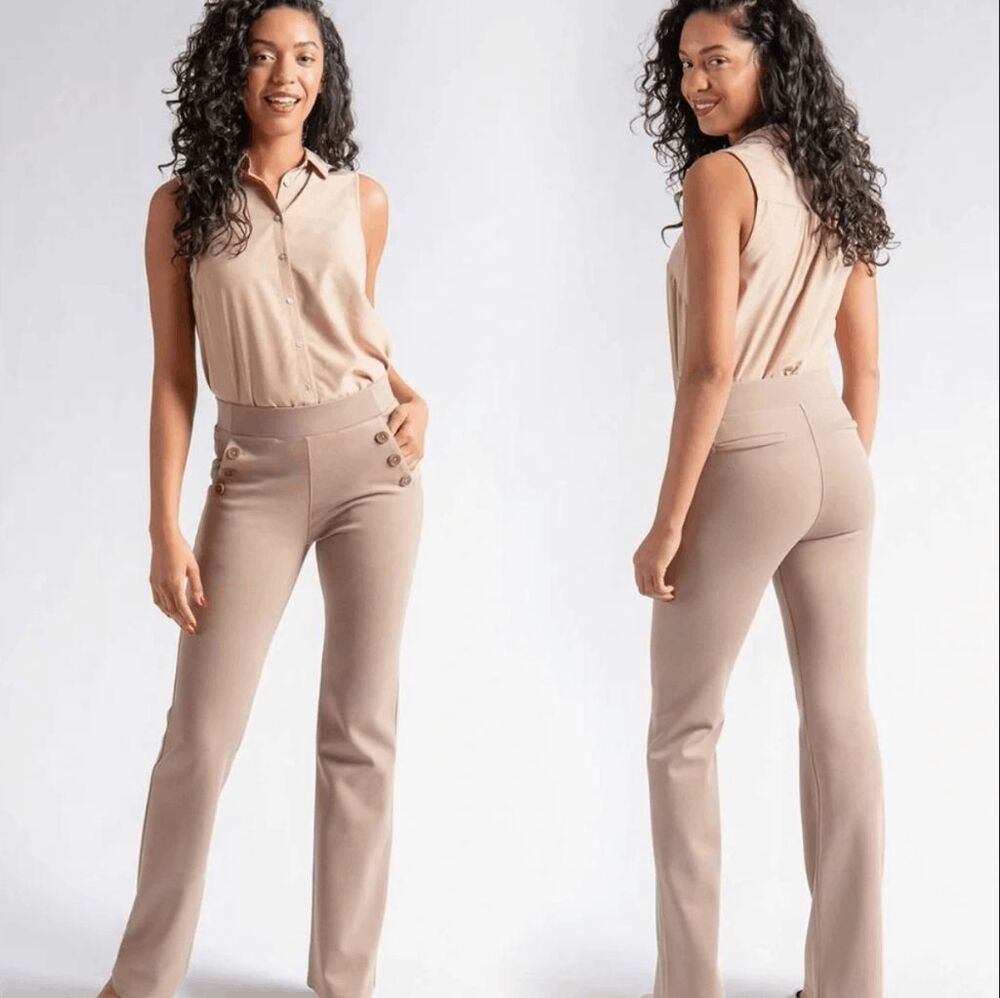 New Betabrand Khaki Twill Bootcut Six Button Dress Pant Yoga Pants Large
